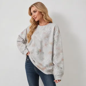 Felpa da Donna Oversize Girocollo a Maniche Lunghe Pullover Mimetica Stampa Leopardata Foglia di Acero Top Casual Sportivo