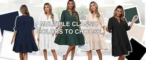 Vestido holgado con cuello en V para mujer disponible en cinco colores sólidos clásicos