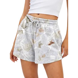 Short décontracté pour femme avec imprimé 3D de feuilles d'érable et cordon de serrage