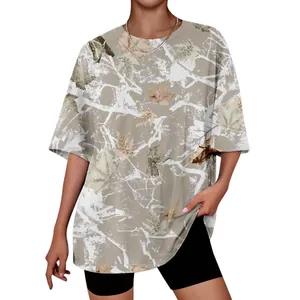 T-shirt unisexe surdimensionné avec motif imprimé 3D de feuilles d'érable et craquelures.
