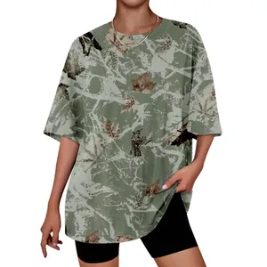 T-shirt unisexe oversize avec motif de camouflage de feuilles d'automne en 3D