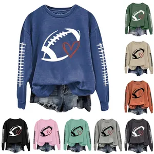 Casual women's round neck sweatshirt with rugby and heart print in multiple colors