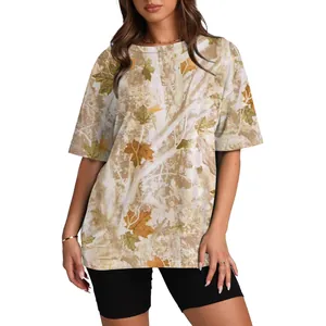T-shirt unisexe oversize avec imprimé camouflage de feuilles de forêt 3D décontracté