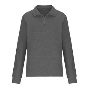 Women's grey quarter-zip sweatshirt with ribbed texture and loose fit