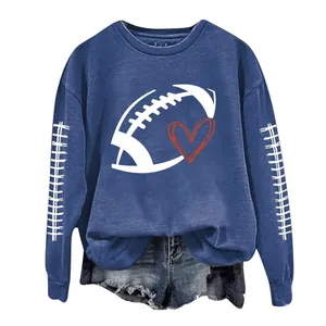 Women's blue sweatshirt with football heart graphic print and stylish sleeve details