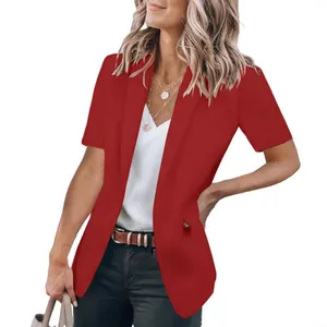 Giacca blazer rossa da donna a maniche corte con elegante colletto a revers classico