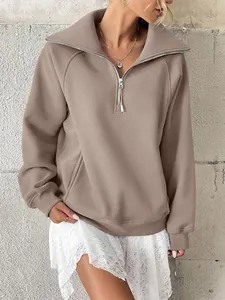 Felpa oversize donna talpa con mezza zip e dettaglio collo ampio e tasche moda
