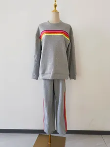 Ensemble de jogging gris d'automne avec rayures colorées sur la poitrine et les côtés