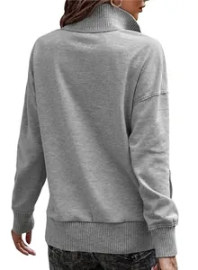 Back view of grey solid color long-sleeve sweatshirt for women streetwear fashion