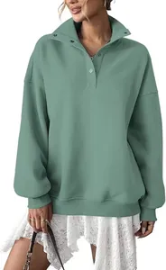 Oversized mint green Henley collar sweatshirt with buttons and soft fleece lining
