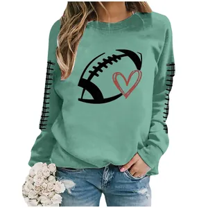 Women's mint green crewneck sweatshirt with rugby football and heart graphic print