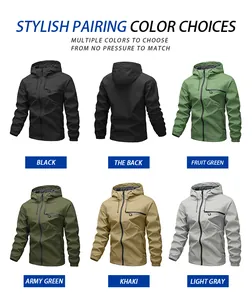 Overview of men's waterproof hooded outdoor jackets in five versatile color options