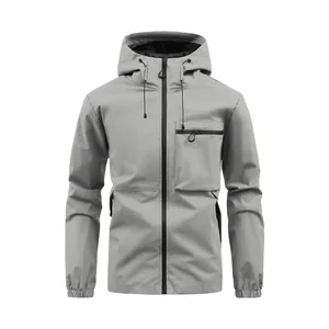 Men Outdoor Hooded Jacket Waterproof Windproof Workwear Loose Top Regular Sleeve Spring Autumn Multi Pocket Sporty Polyester Coat