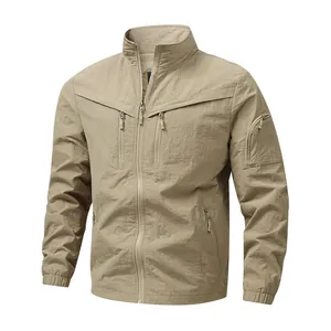 Men Fashion Lightweight Stand Collar Jacket Casual Windbreaker Outerwear Tactical Multi Pocket Streetwear Coat Men Clothing Basic Style