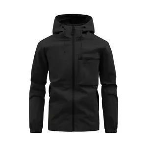 Premium black men's hooded waterproof outdoor jacket windbreaker casual work jacket