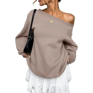 Women's chic solid color off-shoulder sweatshirt casual fashion long sleeve pullover top