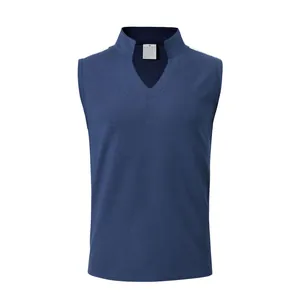 Gilet da uomo blu con scollo a V in maglia a nido d'ape con dettagli bianchi sulle spalle