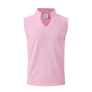Dettaglio del gilet rosa con collo a V senza maniche in tessuto a nido d'ape per uomo