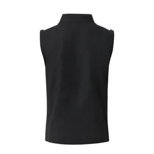 Vista posteriore del gilet sportivo da uomo nero con trama a nido d'ape e cuciture bianche