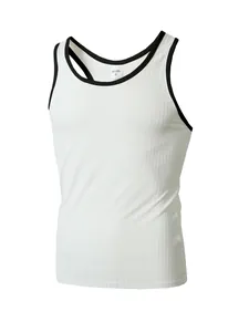 Débardeur côtelé blanc ajusté pour homme avec bordure contrastée noire