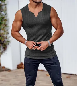 Detailed close-up of men's ribbed ice silk tank top showing quick-dry athletic fabric