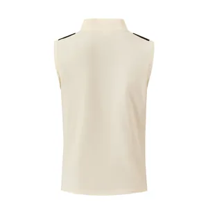 Vista posteriore del gilet senza maniche da uomo color crema in maglia a nido d'ape