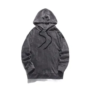 Sweat-à-capuche en peluche gris foncé pour hommes avec texture en polaire corail