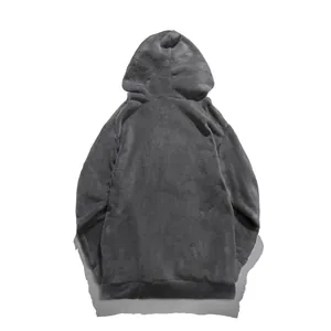 Vue arrière détaillée d'une veste à capuche en polaire gris foncé de grande taille
