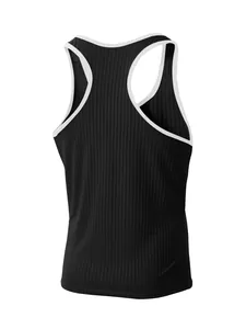 Vue arrière d'un débardeur de sport noir côtelé pour hommes avec bordure blanche