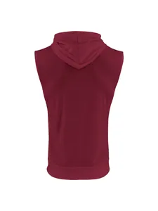 Vista trasera de una camiseta sin mangas con capucha granate para hombre y deporte