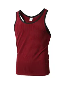 Débardeur haut de gamme en tricot côtelé bordeaux pour homme avec bordures noires