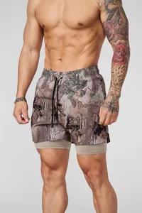 Short de sport 2-en-1 camouflage pour homme pour le fitness et la course à pied