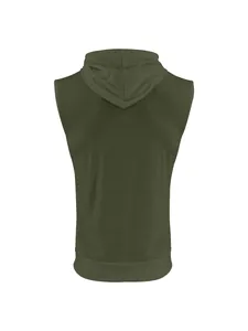 Vista trasera de la camiseta de tirantes con capucha verde militar para hombre gym