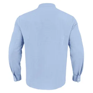 Men's light blue long sleeve cotton linen shirt back view minimalist casual style