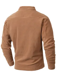 Gedetailleerd achterprofiel van een bruin slim-fit fleece sweatshirt met een opstaande kraag