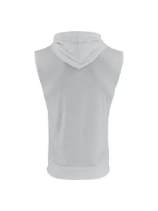 Vista trasera de sudadera deportiva gris sin mangas para entrenamiento