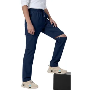Men's navy blue convertible cargo pants with drawstring waist and multiple pockets