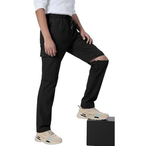 Detail of men's cargo pants featuring functional knee zippers and side pockets.