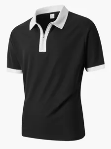 Herren Polo-Shirt in Schwarz-Weiß mit Kontrastfarben und halbem Reißverschluss