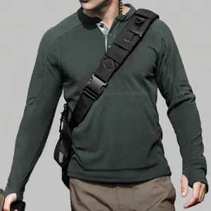 Men's slim-fit dark green tactical sweatshirt with mock neck and thumbhole cuffs