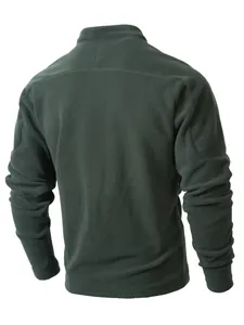Achteraanzicht van een donkergroen fleece sweatshirt voor heren met opstaande kraag