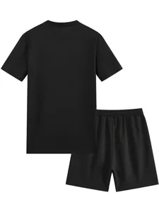 Completo sportivo da uomo in maglia a nido d'ape nero con t-shirt e shorts