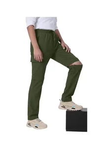Men's olive green cargo pants with drawstring and multi-pocket design