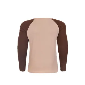 Detailansicht: Herren Waffelstrick-Raglanhemd in Braun und Beige, schmale Passform