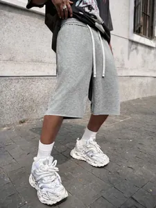 Pantaloncini da uomo grigi stile street con coulisse bianca per l'estate, taglia comoda