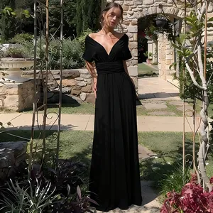 Elegantes schwarzes Multiway-Bandagen-Maxikleid für formelle Anlässe und Brautjungfern