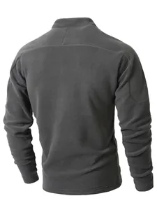 Achteraanzicht van een grijs fleece sweatshirt voor heren met opstaande kraag, fit