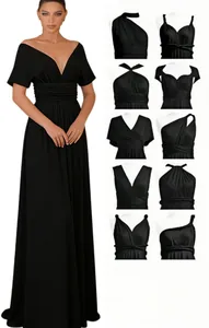 Detaillierte Ansicht der verschiedenen Tragemöglichkeiten für das schwarze Multiway-Kleid
