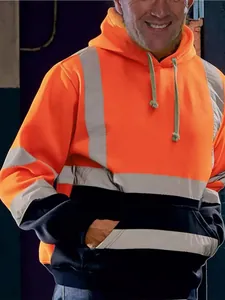 High-visibility orange and navy reflective hooded sweatshirt for outdoor safety