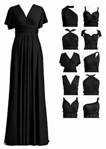 Detailansicht von 10 verschiedenen Tragevarianten für dieses schwarze Multi-Way-Maxikleid